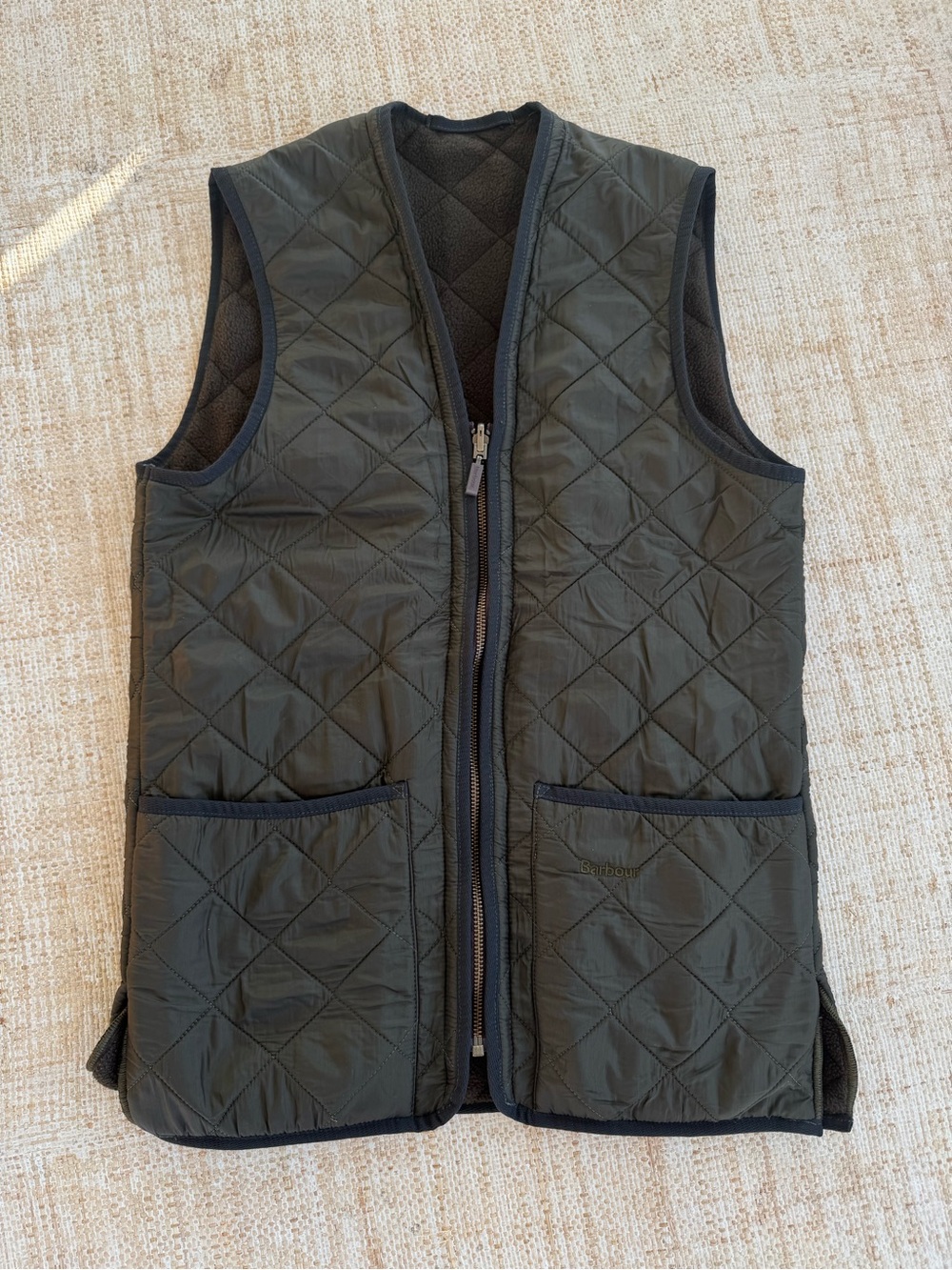 Barbour Women’s XS Quilted Best Dark Green Zip Pockets Vest Reversible Classy
